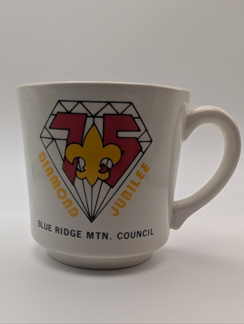 Vintage Boy Scouts Coffee Mug Diamond Jubilee Blue Ridge Mtn. Counsel BSA
